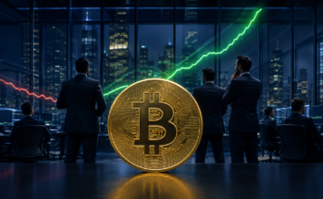 Bitcoin vor institutionellen Händlern, während ein steigender Kursverlauf den Wechsel der CME-Hedgefonds auf netto long symbolisiert.