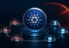 Cardano-Logo zwischen verbundenen Governance-Knoten mit roten Warnsignalen