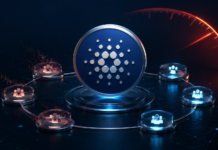 Cardano-Governance droht Stillstand: Abstimmung weit vom Ziel entfernt Cardano-Logo zwischen verbundenen Governance-Knoten mit roten Warnsignalen