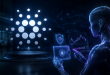 Cardano-Gründer kündigt autonomen Krypto-Handel über Midnight an KI-Agent vor dem Cardano-Logo mit digitaler Wallet und Krypto-Handelsplattform