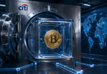 Geöffneter Citi-Tresor mit Bitcoin als Symbol für die geplante institutionelle Bitcoin-Verwahrung über Custody+