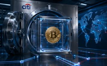 35-Billionen-Dollar-Bank setzt auf Bitcoin: Citi kündigt BTC-Custody an Geöffneter Citi-Tresor mit Bitcoin als Symbol für die geplante institutionelle Bitcoin-Verwahrung über Custody+