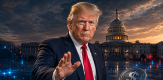 Clarity Act vor September-Showdown: Trump-Regierung erhöht den Druck Donald Trump vor dem US-Kapitol mit digitalem Stablecoin zum Clarity Act