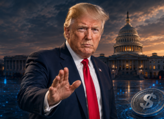Clarity Act vor September-Showdown: Trump-Regierung erhöht den Druck Donald Trump vor dem US-Kapitol mit digitalem Stablecoin zum Clarity Act