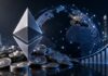 BitMine kauft 7.391 ETH und hält jetzt 5,8 Millionen Ether Alt-Tag: Ethereum-Münzen mit ETH-Logo, globalem Netzwerk und steigendem Kursdiagramm