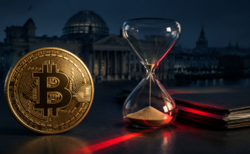 Krypto-Haltefrist soll fallen: Finanzbericht 2027 bekräftigt Steuerpläne Bitcoin, Sanduhr und Bundestag zur geplanten Abschaffung der Krypto-Haltefrist