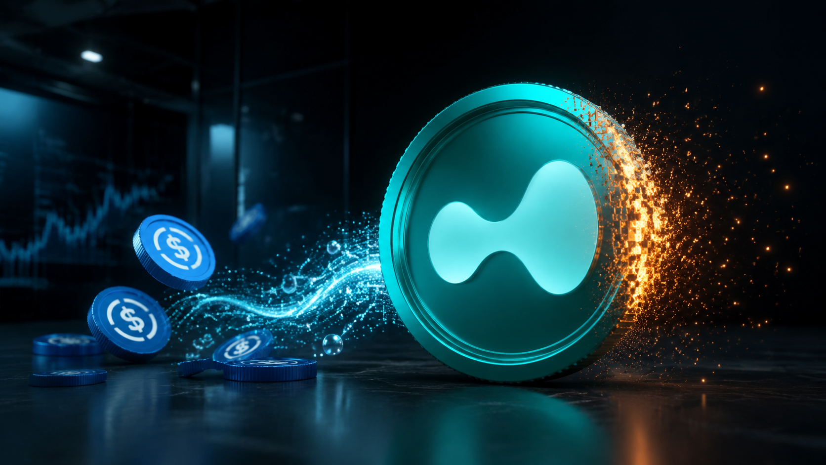 Hyperliquid-HYPE-Token mit USDC-Coins als Symbol für AQAv2-finanzierte Rückkäufe und Token-Verbrennungen