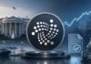 IOTA-Kurs steigt 7% nach Krypto-Gipfel in Washington IOTA-Logo vor Weißem Haus, steigendem Kurschart und vernetzter Industrie als Symbol für Krypto-Adoption und Marktaufschwung