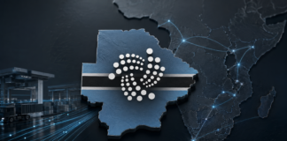 IOTA vor nächstem Afrika-Rollout? Botswana bringt sich für ADAPT in Stellung IOTA-Logo auf der Karte Botswanas vor digital vernetzten Handelsrouten in Afrika