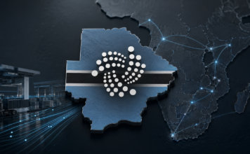 IOTA vor nächstem Afrika-Rollout? Botswana bringt sich für ADAPT in Stellung IOTA-Logo auf der Karte Botswanas vor digital vernetzten Handelsrouten in Afrika
