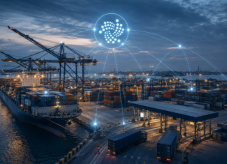 Containerhafen in Kenia mit digitaler Vernetzung und IOTA-Symbol