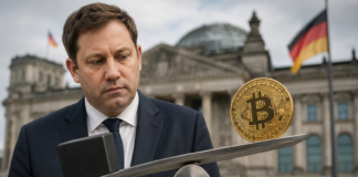 Klingbeils Krypto-Steuer wackelt: CDU-Widerstand gegen Abschaffung der Krypto-Haltefrist wächst Symbolische Darstellung von Bitcoin und deutscher Politik zur geplanten Abschaffung der Krypto-Haltefrist.