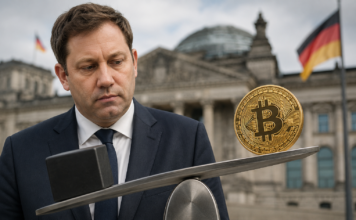 Klingbeils Krypto-Steuer wackelt: CDU-Widerstand gegen Abschaffung der Krypto-Haltefrist wächst Symbolische Darstellung von Bitcoin und deutscher Politik zur geplanten Abschaffung der Krypto-Haltefrist.
