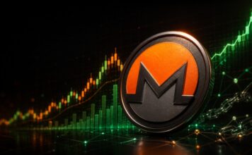 Monero-Kurs steigt 15%: Das sind die Gründe für die anhaltende August-Rallye Stilisierte Monero-Münze vor dunklem Hintergrund mit aufsteigendem Kurschart und grünen Marktdaten als Symbol für die starke XMR-Rallye.