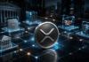 XRP-Symbol vor einer digitalen Infrastruktur für tokenisierte Fonds und Wertpapiere
