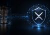 XRP-Logo in einem digitalen Schutzschild neben einem Quantencomputer als Symbol für Ripples Schutz des XRP Ledgers vor Quantenrisiken.