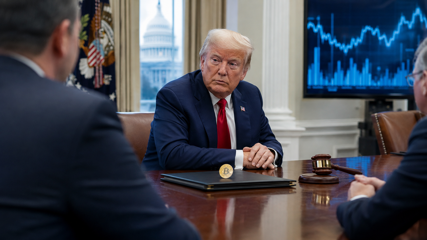 Donald Trump bei einem symbolischen Krypto-Treffen im Weißen Haus vor der Abstimmung über den CLARITY Act