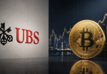 UBS und Bitcoin vor einem Finanzmarkt-Hintergrund mit steigendem Kurschart