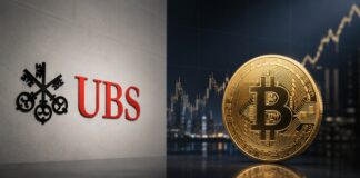 UBS und Bitcoin vor einem Finanzmarkt-Hintergrund mit steigendem Kurschart