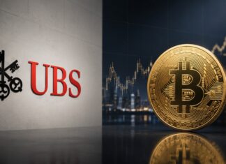 UBS und Bitcoin vor einem Finanzmarkt-Hintergrund mit steigendem Kurschart