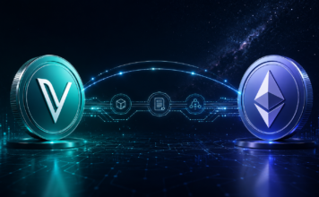 VeChain will elf Ethereum-Upgrades in einem Hard Fork bündeln VeChain und Ethereum sind über eine digitale Blockchain-Brücke miteinander verbunden.