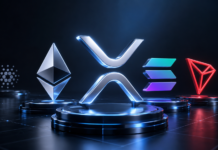XRP, Ethereum, Solana und Tron im Vordergrund, während Cardano abseits im Schatten steht