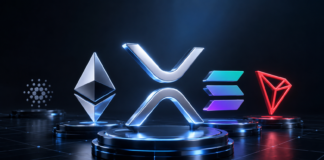 XRP, Ethereum, Solana und Tron im Vordergrund, während Cardano abseits im Schatten steht