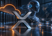 AWS-Cloud-Infrastruktur und autonomer KI-Agent vor dem XRP-Ledger-Symbol