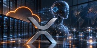 AWS-Cloud-Infrastruktur und autonomer KI-Agent vor dem XRP-Ledger-Symbol