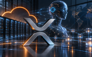 AWS-Cloud-Infrastruktur und autonomer KI-Agent vor dem XRP-Ledger-Symbol