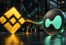 Binance-Logo neben dem HYPE-Symbol von Hyperliquid vor einem dunklen Handelshintergrund