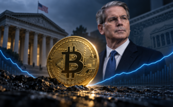 Bitcoin vor neuer Rallye? Zwei historische Signale sprechen für Ende des Bärenmarkts Bitcoin-Münze vor US-Finanzminister Scott Bessent und dem US-Finanzministerium, während eine steigende Kurslinie die mögliche Bodenbildung symbolisiert.
