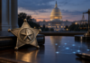 Sheriff-Abzeichen vor dem US-Kapitol als Symbol für den CLARITY Act