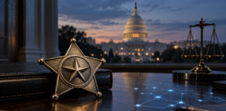 CLARITY Act nimmt wichtige Hürde: US-Sheriffs geben Widerstand auf Sheriff-Abzeichen vor dem US-Kapitol als Symbol für den CLARITY Act