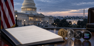 BREAKING: CLARITY Act vor Wende – Trump akzeptiert neuen Ethik-Kompromiss CLARITY Act mit Bitcoin, Ethereum, XRP und Solana vor dem US-Kapitol und dem Weißen Haus