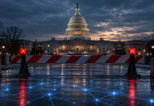 US-Kapitol hinter einer Straßensperre als Symbol für den Stillstand beim CLARITY Act