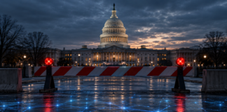 US-Kryptogesetz vor dem Aus? „CLARITY ist tot“, sagt Insider US-Kapitol hinter einer Straßensperre als Symbol für den Stillstand beim CLARITY Act