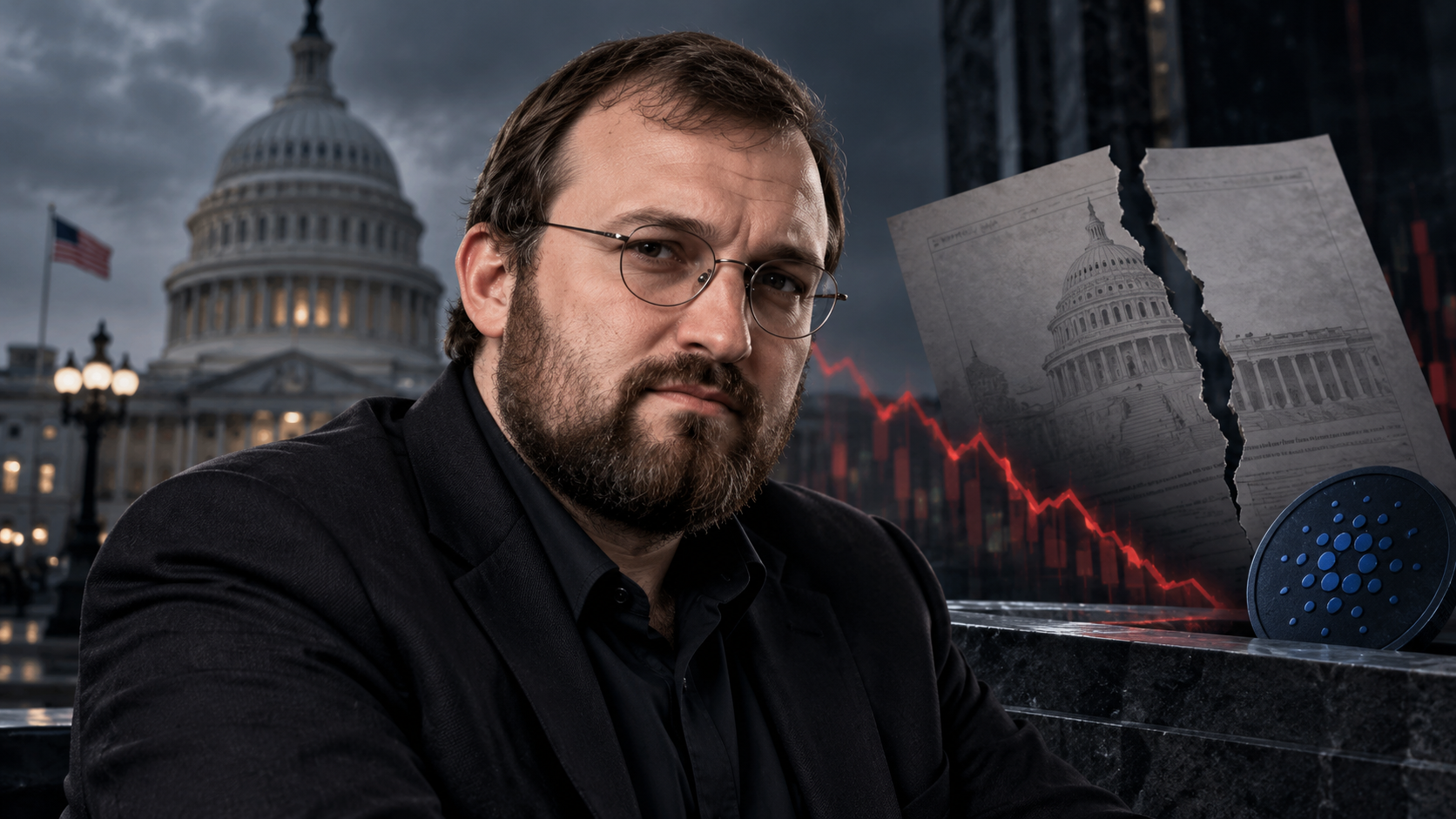 Cardano-Gründer Charles Hoskinson vor dem US-Kapitol nach dem Scheitern des CLARITY Act