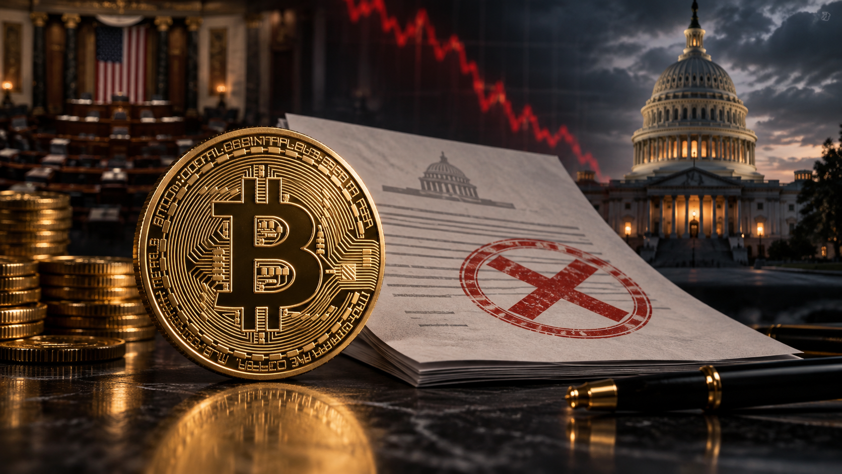 Bitcoin vor dem US-Kapitol nach dem Scheitern des CLARITY Act