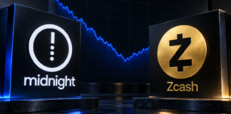 Midnight- und Zcash-Logo vor einem stilisierten Kurschart