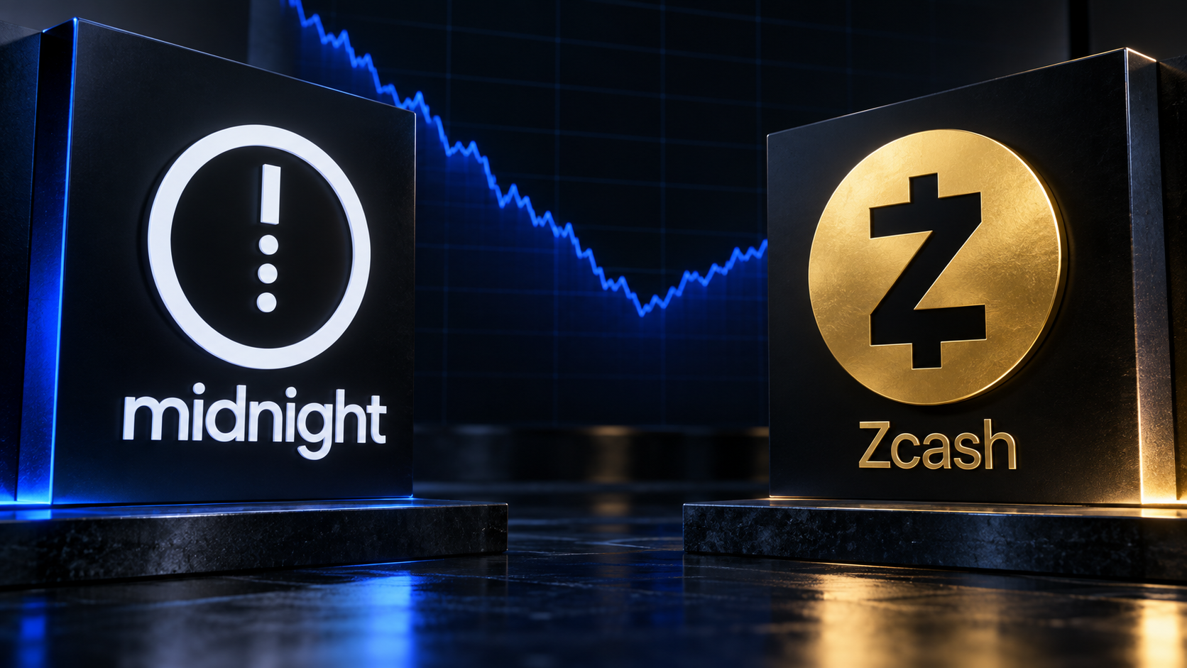 Midnight- und Zcash-Logo vor einem stilisierten Kurschart