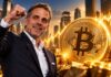 Hunter Biden: Bitcoin wird 1 Million USD in wenigen Jahren erreichen Hunter Biden vor einem großen Bitcoin-Symbol und einem stark steigenden Bitcoin-Kurschart.