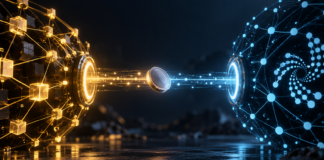 IOTA: USDT0 auf dem Mainnet angekommen – Perpetual-Börse in Vorbereitung Illustration eines einzelnen Testtokens auf einem Datenpfad zwischen der BNB Smart Chain und IOTA.