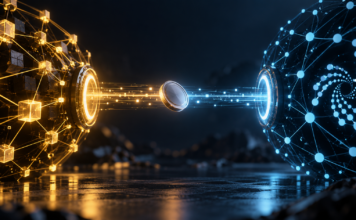 IOTA: USDT0 auf dem Mainnet angekommen – Perpetual-Börse in Vorbereitung Illustration eines einzelnen Testtokens auf einem Datenpfad zwischen der BNB Smart Chain und IOTA.