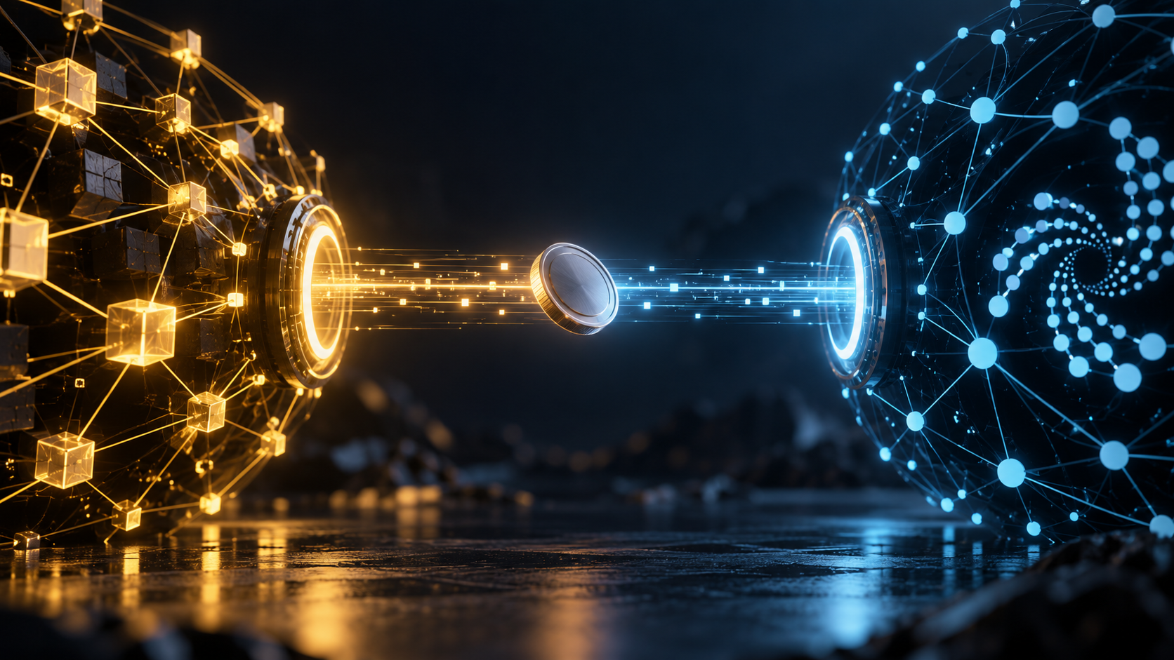 Illustration eines einzelnen Testtokens auf einem Datenpfad zwischen der BNB Smart Chain und IOTA.