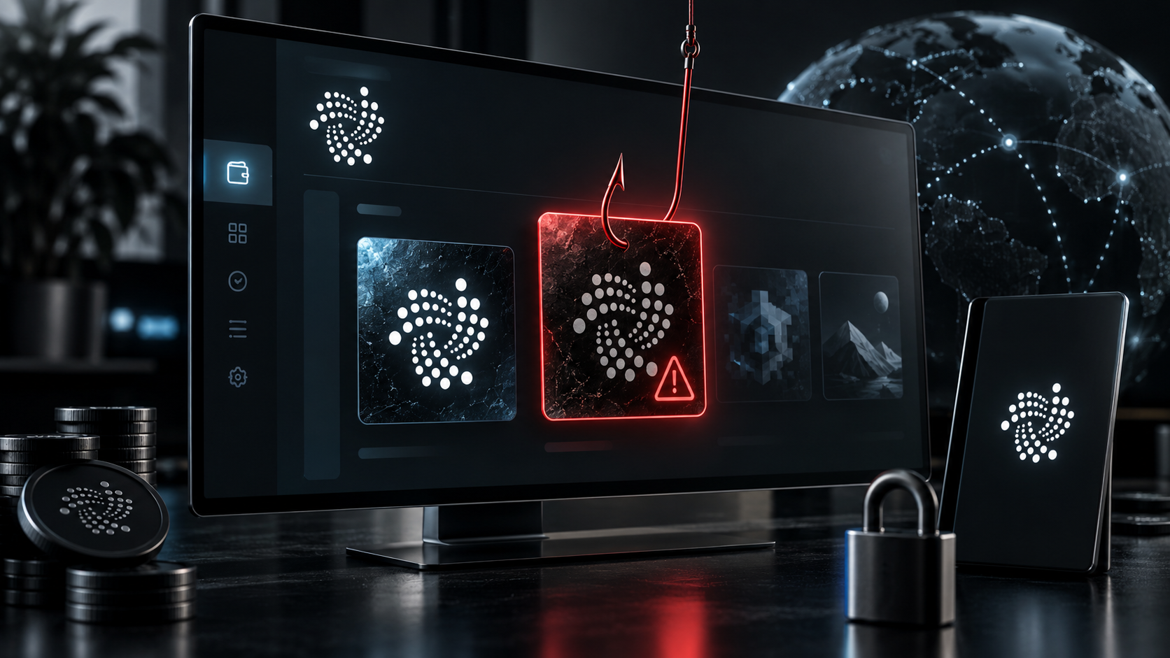 IOTA-Wallet mit gefälschtem Voucher-NFT und Phishing-Warnung