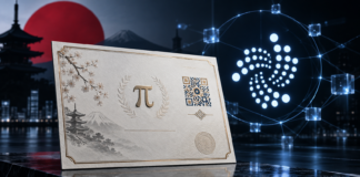 Digitales japanisches Mathematikzertifikat mit QR-Code vor dem IOTA-Netzwerk