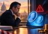 Joe Bidens Sohn startet Memecoin: Vorsicht vor Abzocke und schlechten Tokenomics Hunter Biden vor Laptop mit Memecoin-Symbolen, Warnzeichen und US-Kapitol im Hintergrund