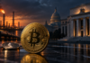 Krypto-Woche der Entscheidungen: Diese drei Ereignisse werden für Bitcoin wichtig Bitcoin und Ethereum vor einer Ölraffinerie, dem US-Kapitol und der Federal Reserve