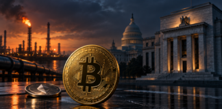 Krypto-Woche der Entscheidungen: Diese drei Ereignisse werden für Bitcoin wichtig Bitcoin und Ethereum vor einer Ölraffinerie, dem US-Kapitol und der Federal Reserve